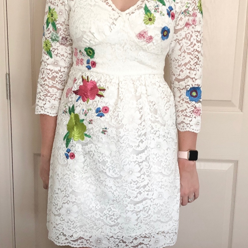 Anthropologie white embroidered lace dress